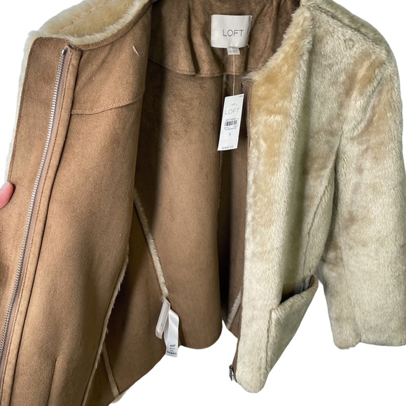 NWT LOFT Faux Fur Suede Jacket Coat Size Small - Picture 7 of 13